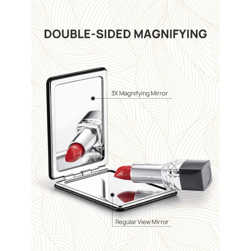OMIRO Compact Mirror, Classical PU Leather 1X/3X Magnification, Ultra Portable
