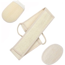 MMSZHL 3 Pcs Esponja de Lufa, Esponja Natural de Baño, Juego de Esponjas para Baño con Estropajo para Espalda y 2 Esponjas de Lufa Suave, Limpieza Profunda y Duradera para Hombres y Mujeres