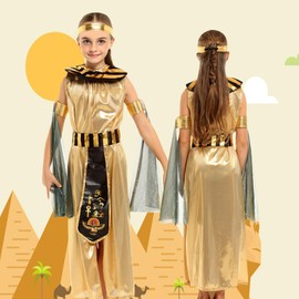 KumSoomliy Girls Egyptian Costume Kids Fancy Dress up Egyptian Queen Outfits Girls Golden Dress Age 10-11Y