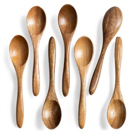 Hefild 7 PCS Small Wooden Spoons, 5.8 Inch Honey Spoons for Tea, Acacia Wooden Honey Teaspoon for Coffee, Little Tiny Wood Spoons, Bamboo Table Spoon for stirring, Wooden Spoons for Utensils Set