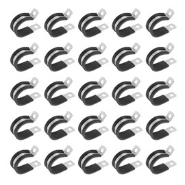 PATIKIL 26mm (1") Cable Clamps, 25 Pcs Rubber Coated Cushioned Pipe Clamps 304 Stainless Steel Insulated Wire Clamp for Tube Pipe Wire Cord Installation, Black
