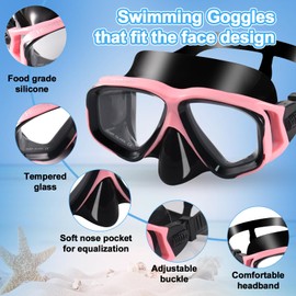 HIKOTEY Snorkeling Set for Adults, Full Dry Snorkeling Mask Set for Adults, Anti-Fog Protection, Unisex,HD Panoramic View (Pink)
