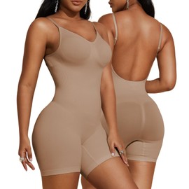 PAUKEE Women's Backless Shapewear Bodysuit Tummy control Shorts Seamless Body Shaper Sleeveless Tanks Tops (Beige, Small)