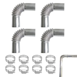 Stainless Steel Exhaust Pipe Angle Connector Set 25 mm, 4 Pieces Auxiliary Heater Accessories with 90 Degree Bend, Exhaust Pipe Angle for Car Heating, Includes 8 Stainless Steel Hose Clamps for Secure