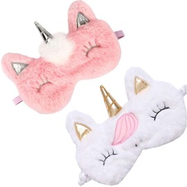 2 Pack Cute Animal Sleep Mask for Girls Cute Unicorn Soft Plush Blindfold Sleep Masks Eye Cover for Women Girls Travel Nap Night Sleeping