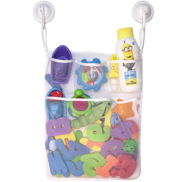 Lilly's Love Bath Toy Storage - Large 35 x 50 cm Bath Toy Organizer + 2 Locking Hooks, Quick Dry & Easy for Kids to Put Bath Toys Away