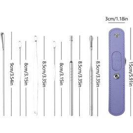 6Pcs Ear Pick Cleaning Kit Earwax Removal Kit,Stainless Steel Earwax Cleaner with Storage Bag, Professional Tool for Ear Cleaning, Reusable Ear Cleaner for Adults Earwax Removal Products (Purple)