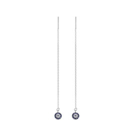 Blue CZ Evil Eye Dangle Drop Earrings Sterling Silver for Women Teen Girls Dainty Crystal Diamond Tassel Threader Long Chain Earring Studs Cute Jewelry Gifts Best Friend (Silvery)