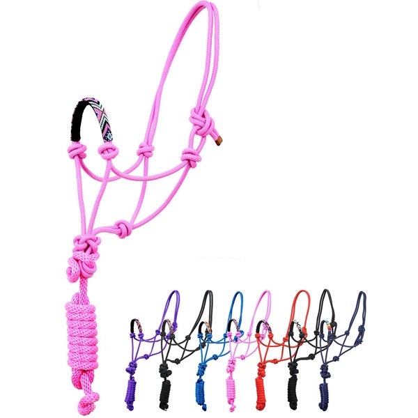 SIE Nylon Horse Braided Rope Halter Beaded Noseband Lead Rope