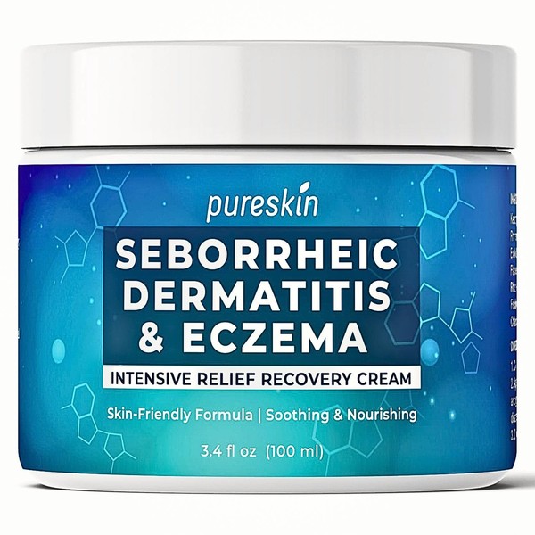 PURESKIN Seborrheic Dermatitis Cream Ketoconazole: Psoriasis Eczema Treatment for Skin Scalp - Natural Relief for Flaking Irritated Skin 3.4 Oz