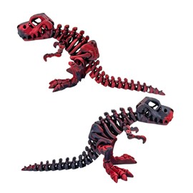 3D Printed Red Black T-Rex Dinosaur Articulated Flexi Fidget Toy, Cute Little Articulated Fidget Toy Figures, Flexible, Fun for Office, Class, Work, or Decoration