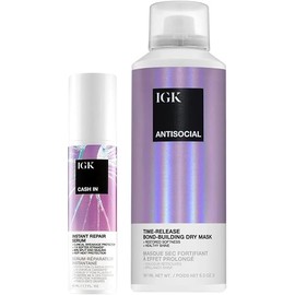 IGK Bond-Building Repair Set | ANTISOCIAL Bond-Building Dry Hair Mask + CASH IN Instant Repair Serum | Repair + Protect + Soften | Vegan + Cruelty Free