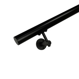 Industrial Aluminum 1.5 Inch Round Complete Indoor/Outdoor Straight Handrail Grab Bar Kit (Satin Black, 8 Foot Handrail)