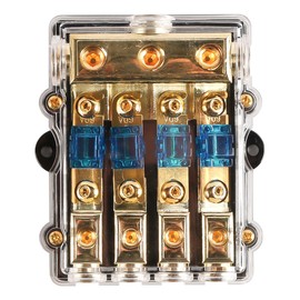 Laroal Fuse 4 Way Holder 60A, 0/2/4 Gauge In 4/8 Gauge Out Copper Fuse Distribution Block For Car Boat Motor Marine Amplifier Stereo Video System 12V