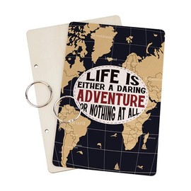 SUPERDANT Adventure Wooden Card Keeper World Map Loose Leaf Binder Bohemian Leaves Greeting Card Postcard Photo Album 2-Rings Wood Cover Abstract Birthday Christmas Card Organizer Keepsake