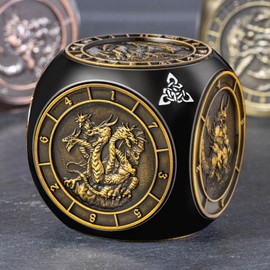 KERWELLSI 7 in 1 DND Dice Set, Polyhedral Metal Spinner Dice, 3D Relief D and D Role Playing Dice with Gift Box (Gold and Bronze)