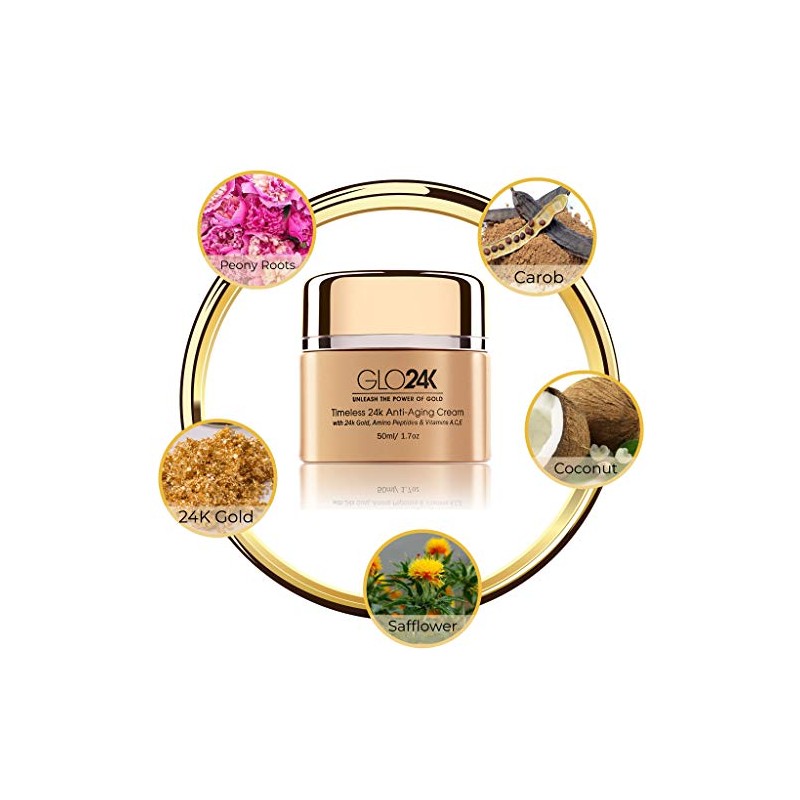 GLO24K Crema antienvejecimiento de oro de 24k con vitaminas, ácido