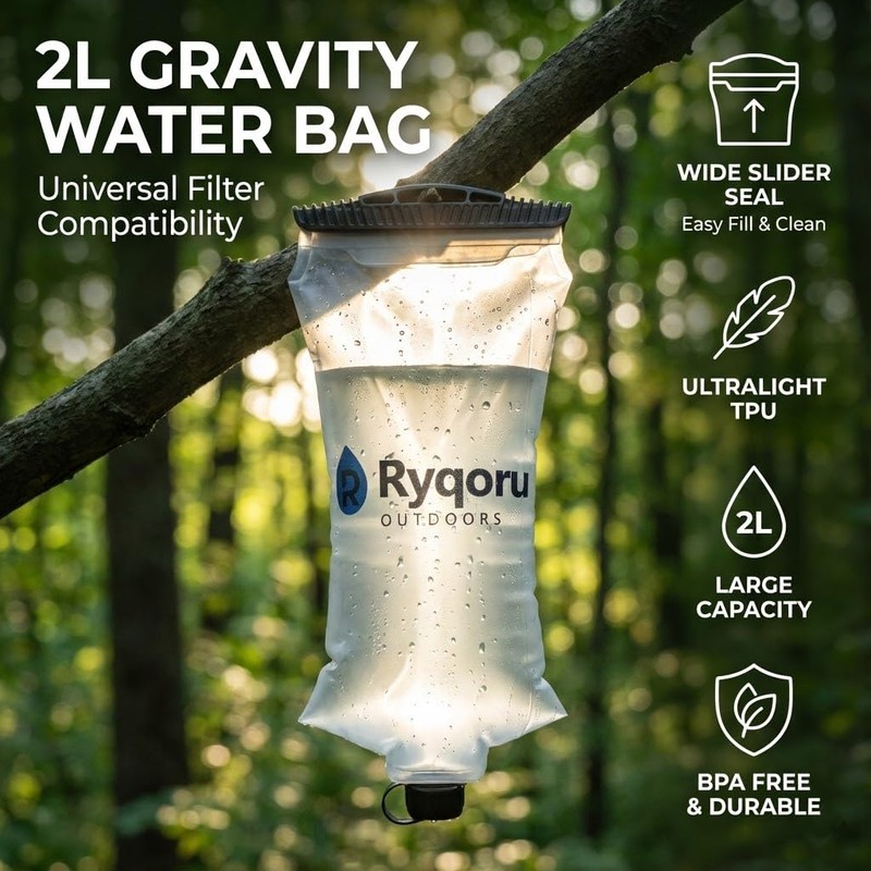 2L Collapsible Water Bag, 28mm Thread Compatible with Sawyer Squeeze