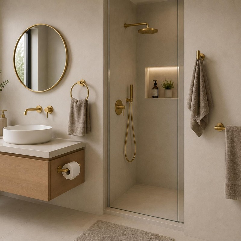 Juego de accesorios para baño 4 piezas – Acabado dorado,