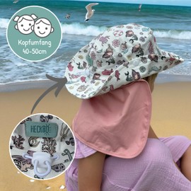 HECKBO Toddler Sun Hat with UPF 50+ Protection, High-Quality Cotton, Dinosaur Mermaid, 6-24 Months, Adjustable Chin Strap, Ideal for Summer and Travel, mermaid