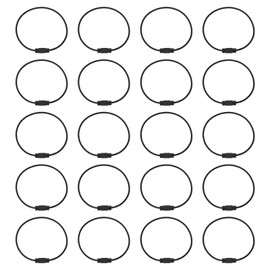 [PATIKIL] 20pcs 5.9" Length Wire Keychain Cable Stainless Steel Key Ring Loop for Luggage Tag Cable Ring Black