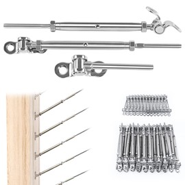 Muzata 50 Pairs Cable Railing Kit 1/8" Swage Toggle Turnbuckle Hardware T316 Stainless Steel for Wood Post WoodEasy System Angle 180° Adjustable Stairs Deck 50 Cable Lines CK07 NN1,CA4 CA5