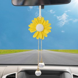 Car Mirror Hanging Accessories, Chrysanthemum Car Decorations Car Hanging Ornament, Rear View Mirror Accessories Cute Gifts for Women, Car Charm Lovely Pendant