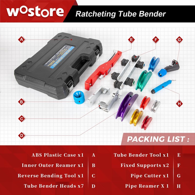 Wostore Tube Bender Kit with Reverse Bend Includes 1/4-7/8 Sizes