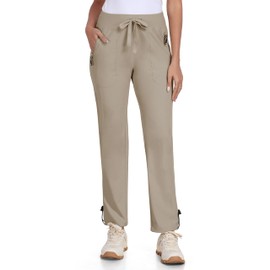 MoFiz Women's Hiking Pants Lightweight Outdoor Quick Dry Travel Joggers Water Resistant Athletic Pants Zipper Pockets Light Khaki M