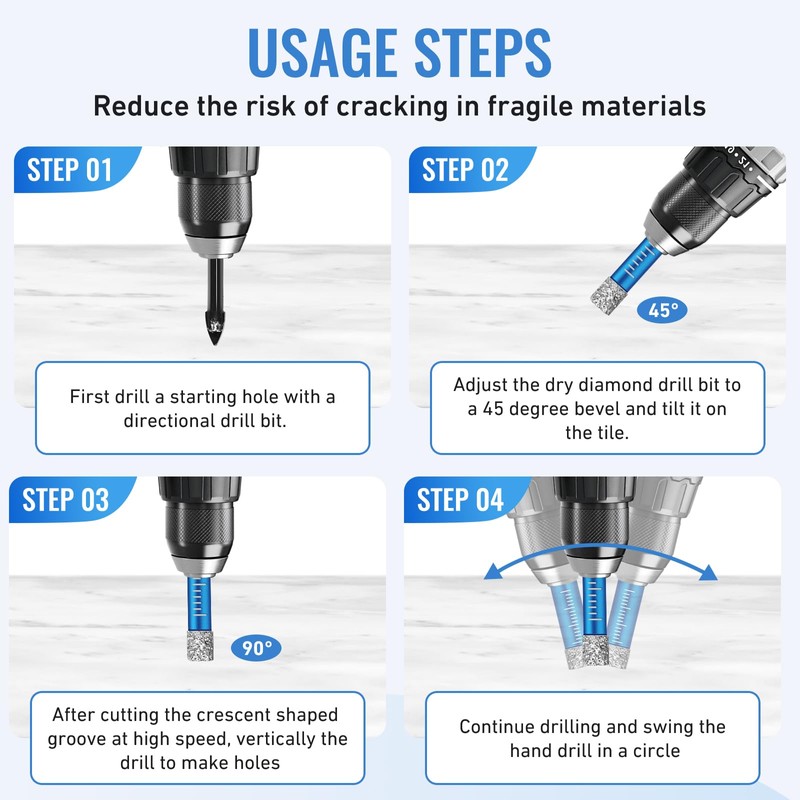 6 PCS Diamond Drill Bits Set for Porcelain, Ceramic, Glass