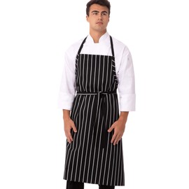 Chef Works Unisex Englische Kochschürze, Schwarz mit Kreidestreifen, Einheitsgröße