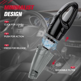 BSRCO Handheld Vacuum Cordless Rechargeable 3-in-1, Car Vacuum Portable Cordless with USB Charge, Handheld Vacuum with LED Light, HEPA Filter, 1.65LBs Lightweight Vacuum Cleaner for Dust, Pet Hair