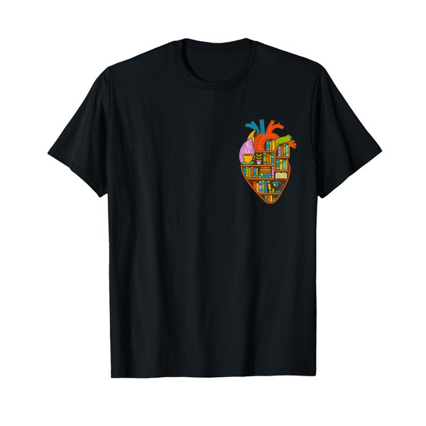 Book Lover Anatomical Heart, Colorful Library Design T-Shirt
