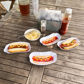 Mind Reader Hot Dog Serving Plate Set, Hosting Essentials, Outdoor Kitchen, Melamine, 8.5" L x 4.5" W x 1" H, 4 pcs, White