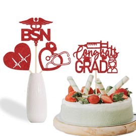 12Pcs Congrats Nurse Centerpiece Sticks Congrats Bsn Party Decorations Future Nurse Class of 2025 Table Decoration Medical Nursing Graduation Party Supplies Red Glitter