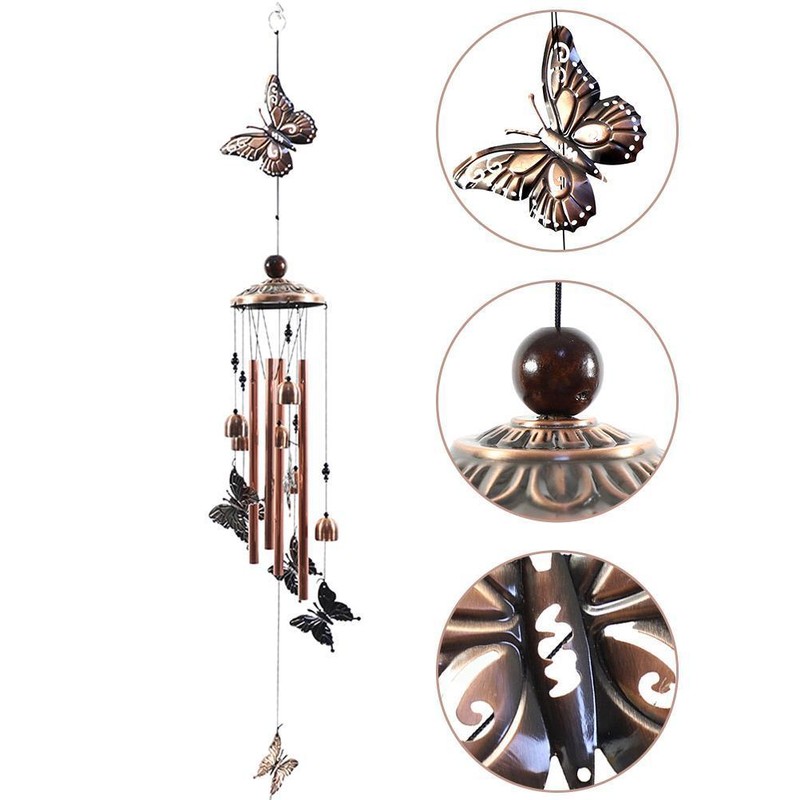 Butterfly Chimes Wrought Iron Wind Chimes with 4 Hollow Metal