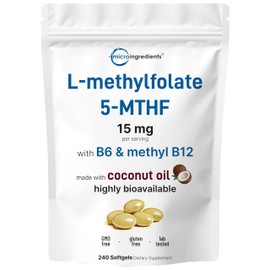 L Methylfolate 15mg with B6 Plus Methyl B12 | 240 Softgels with Coconut Oil | Highly Bioavailable 3-in-1 Vitamin B Complex | Active 5-MTHF & Methylcobalamin | Mood, Energy, Heart, & Brain Supplement