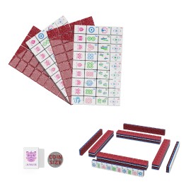 PANDATIME  Professional 160 Tiles American Mahjong Set with Colored Acrylic Racks and Pushers in Leather Box for Table GamingSize: 3.2cmX2.4cmX1.6cm