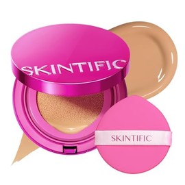 SKINTIFIC Base de Maquillaje Cushion de Alta Cobertura y Acabado Glow - Maquillaje Long-Lasting Hidratante con Péptidos y Ácido Hialurónico - Efecto Sin Poros y Protección Anti-Oxidación(04 Beige)