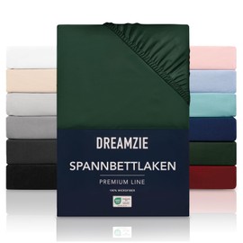 Dreamzie Fitted Sheet, 140 x 200 cm, High Bridge up to 33 cm, 100% Microfibre, Green, Tested for Harmful Substances (Oeko Tex), Bed Sheet with Elasticated Band