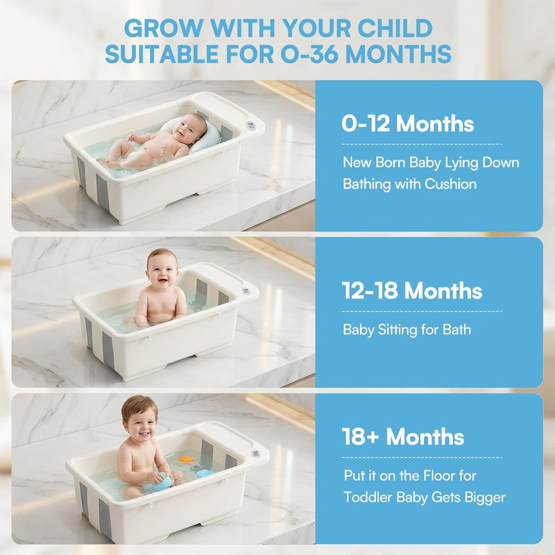 DZMDIP Baby Bathtub with Stand,Collapsible Infant Bath Tub