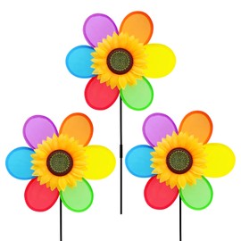 Sunflower Pinwheels Outdoor Windmill for The Yard and Garden Wind Spinners, Lawn Pinwheels Bulk Wind Toys for Kids, Colorful Small Flower Windmill Decorative Pinwheels (3PCS)