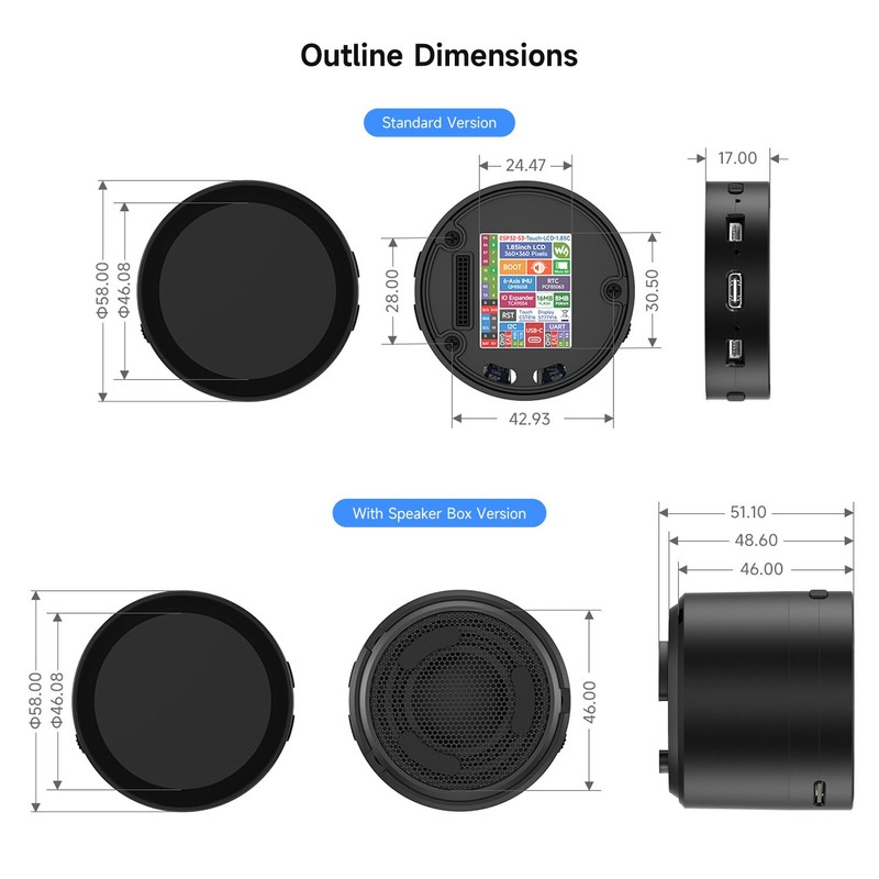 Waveshare ESP32-S3 1.85inch Round LCD Development Board, 360×360, Supports W-F