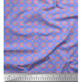 Soimoi Blue Cotton Jersey Fabric Flower Artistic Print Fabric by The Yard 58 Inch Wide