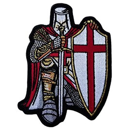 Large Crusader Knight Patch (4.7 Inch) Embroidered Iron/Sew-on Badge Red Christian Shield Insignia Crest