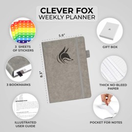 Clever Fox Planner – Undated Weekly & Monthly Planner for Productivity, Time Management & Goals – Organizer Journal – A5 (Grey)