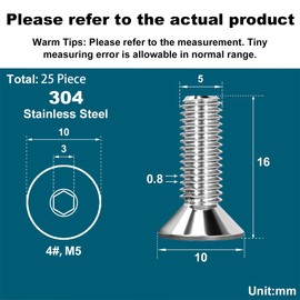 Drenky Pack of 25 M5 x 16 mm Countersunk Screws Stainless Steel V2A VA A2 Allen Screw DIN 7991 / ISO 10642 Countersunk Screws Rustproof Silver Machine Screws Metric Standard Thread
