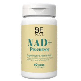 BE NAT  NAD Precursor NR Nicotinamida Ribosa potenciado con Resveratrol, Quercetina, Coenzima Q10, Semilla de Uva y Granada, Suplemento alimenticio...