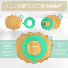 AWIIK - Bamboo Plate with Strong Suction Cup for Babies and Toddlers, BLW Plate Made of Non-Slip Bamboo with Suction Power, Tilt-Proof Children's Plate for Learning to Eat, BLW (Lion)