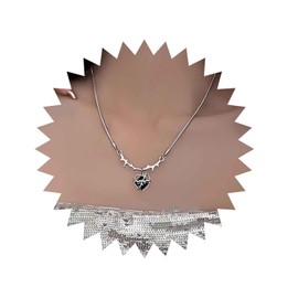 Xduargs Punk Barbed Wire Heart Pendant Necklace Silver Thorn Onyx Heart Necklace Vintage Hollow Heart Choker Necklace Gothic Zircon Heart Chain Necklace Jewelry for Women